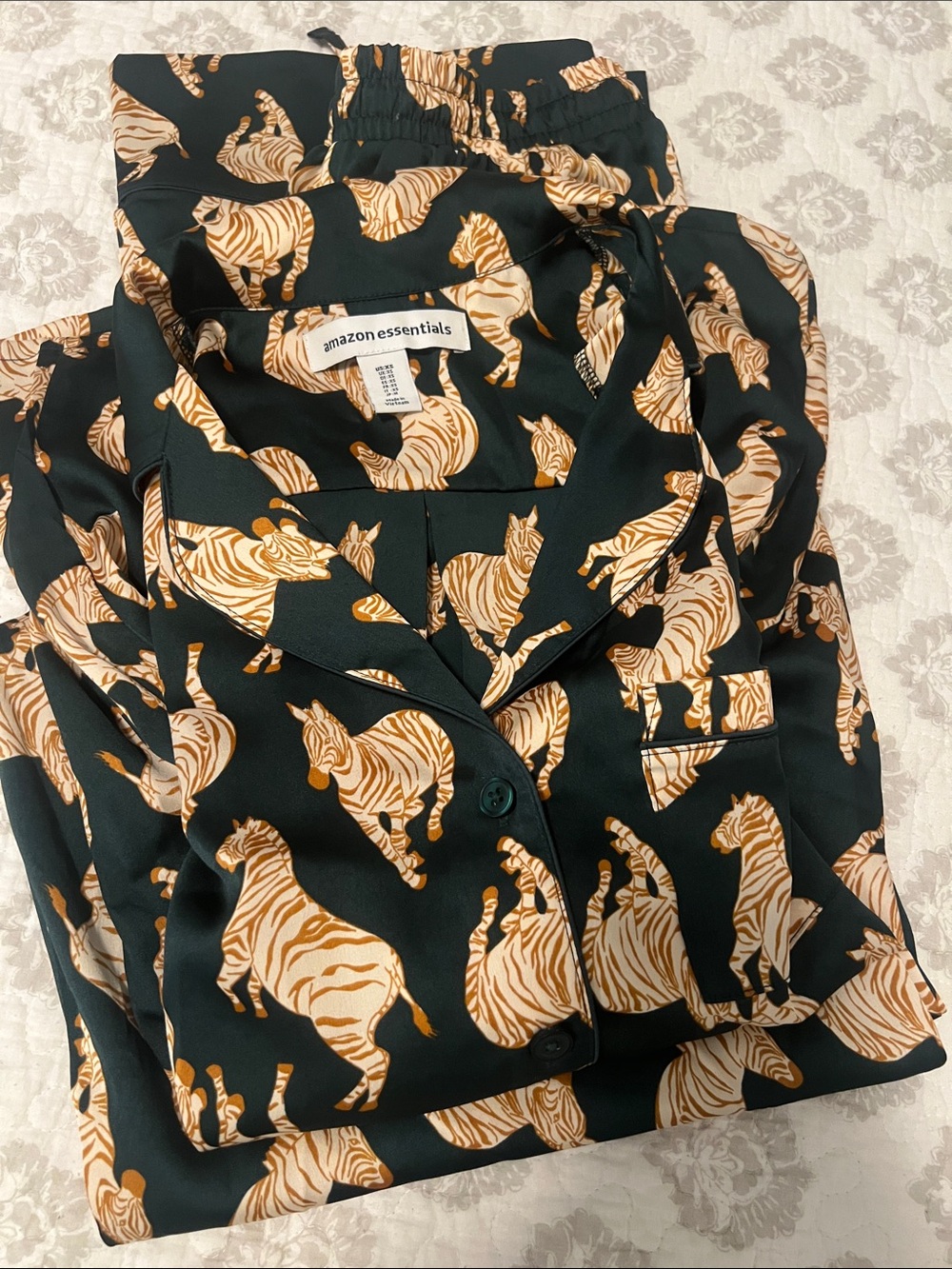 Amazon Essentials Men’s Dark Green Shirt with Tan Zebra Print